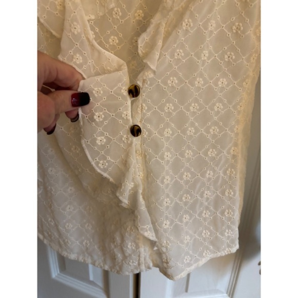 Maeve by Anthropologie Ivory Cream Wrap-Front Ruffle Blouse Size 8 boho feminine - Picture 3 of 7